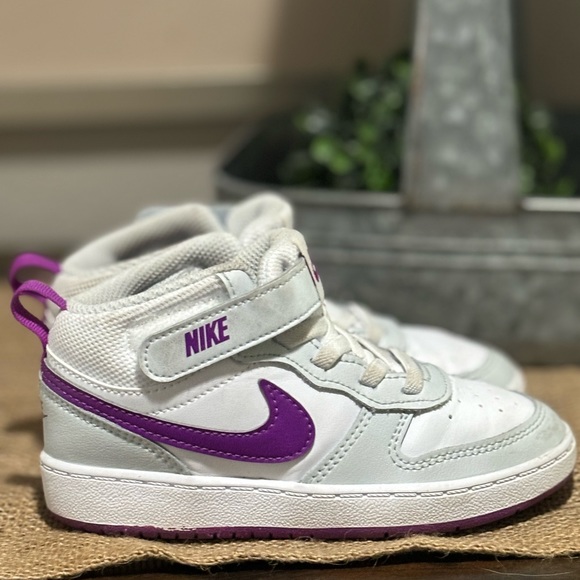 Nike Court Borough Mid 2 "Pure Platinum/Purple/White" Toddler Girl size 9 - Picture 6 of 6